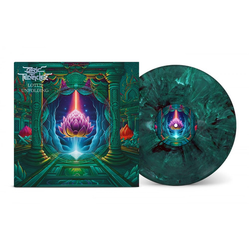 Ozric Tentacles - Lotus Unfolding (Black & Turquoise Marbled) vinyl cover